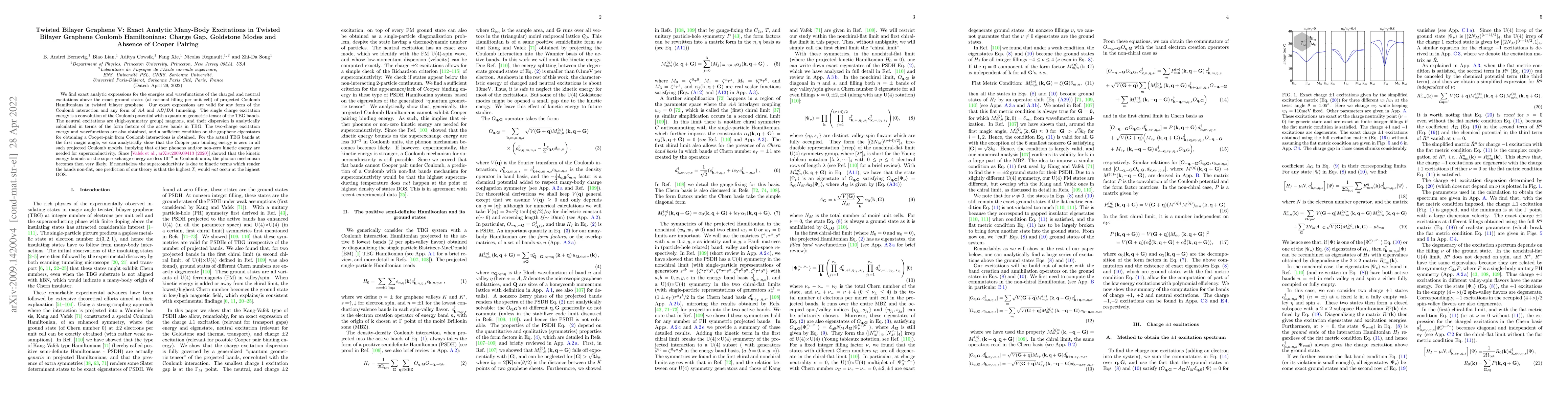 Thumbnail for Twisted Bilayer Graphene V: Exact Analytic Many-Body Excitations in
  Twisted Bilayer Graphene Coulomb Hamiltonians: Charge Gap, Goldstone Modes
  and Absence of Cooper Pairing