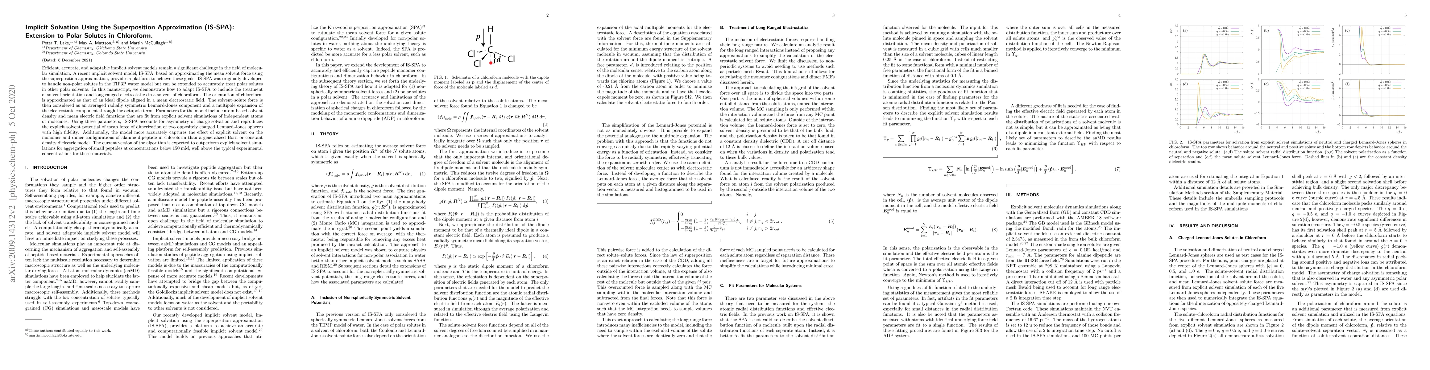 Thumbnail for Implicit Solvation Using the Superposition Approximation (IS-SPA):
  Extension to Polar Solutes in Chloroform