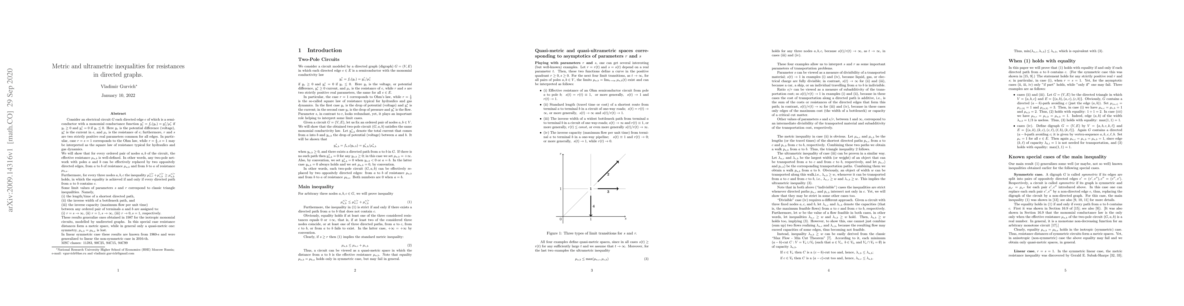 Thumbnail for Metric and ultrametric inequalities for resistances in directed graphs