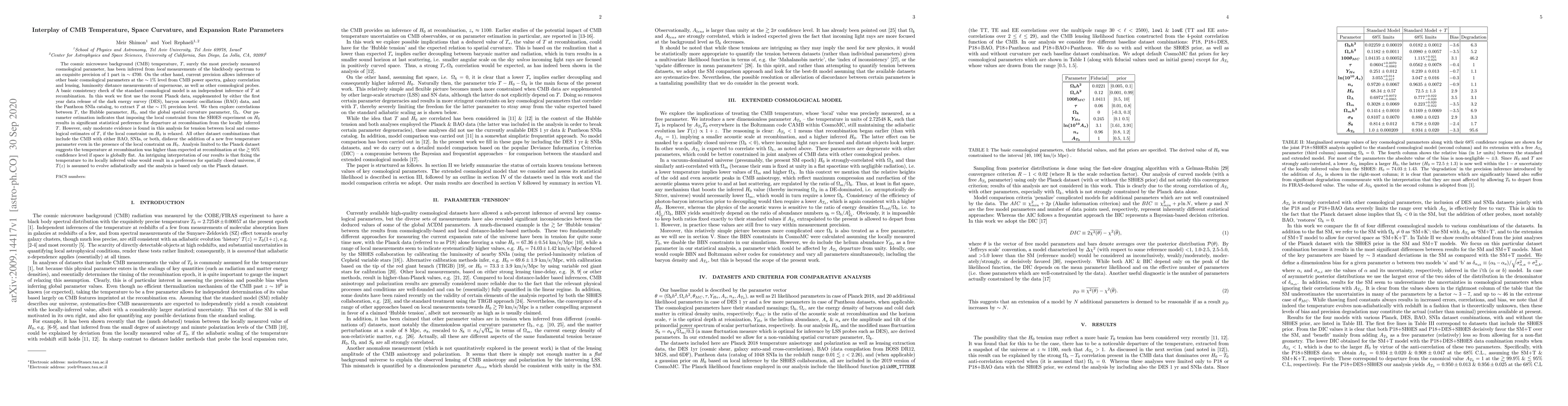 Thumbnail for Interplay of CMB Temperature, Space Curvature, and Expansion Rate
  Parameters