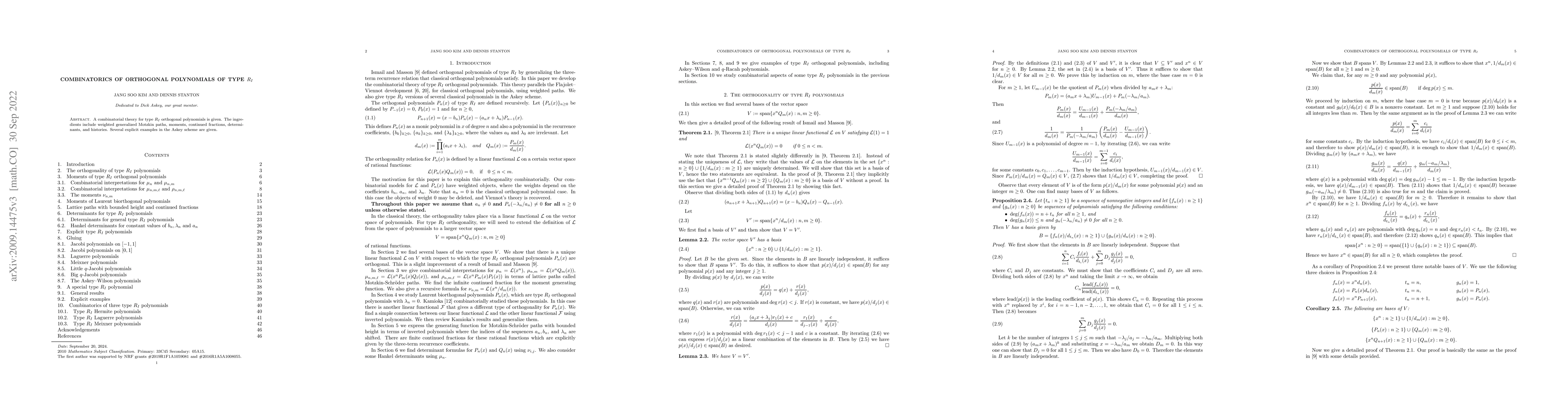 Thumbnail for Combinatorics of orthogonal polynomials of type $R_I$