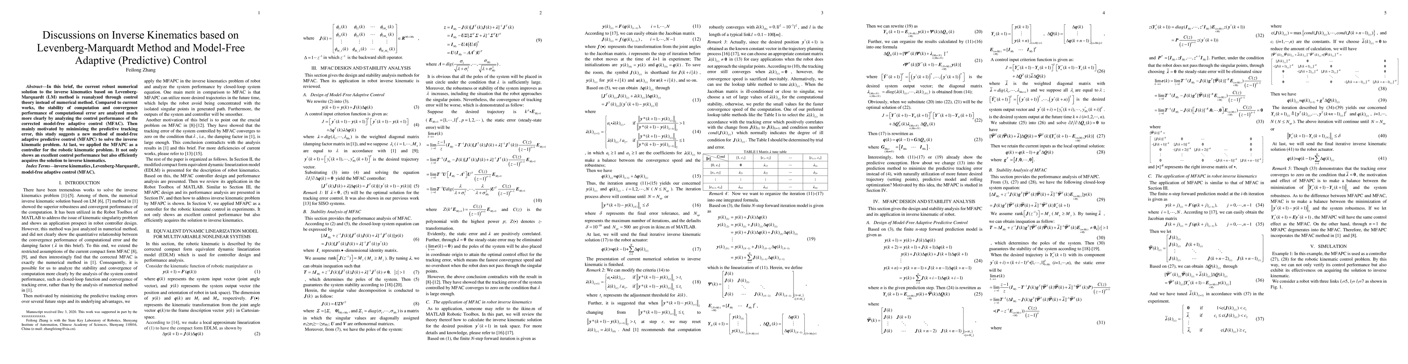 Thumbnail for Discussions on Inverse Kinematics based on Levenberg-Marquardt Method
  and Model-Free Adaptive (Predictive) Control