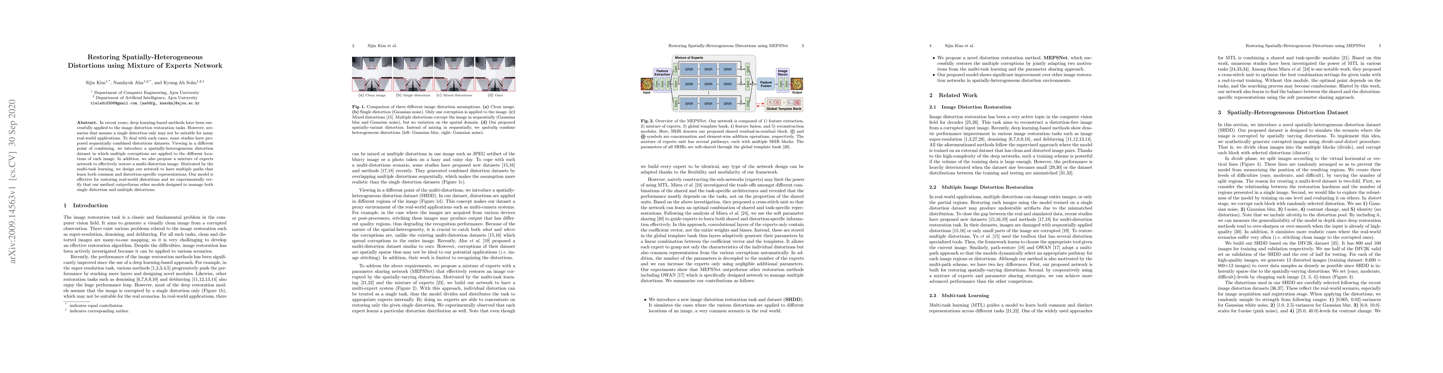Thumbnail for Restoring Spatially-Heterogeneous Distortions using Mixture of Experts
  Network