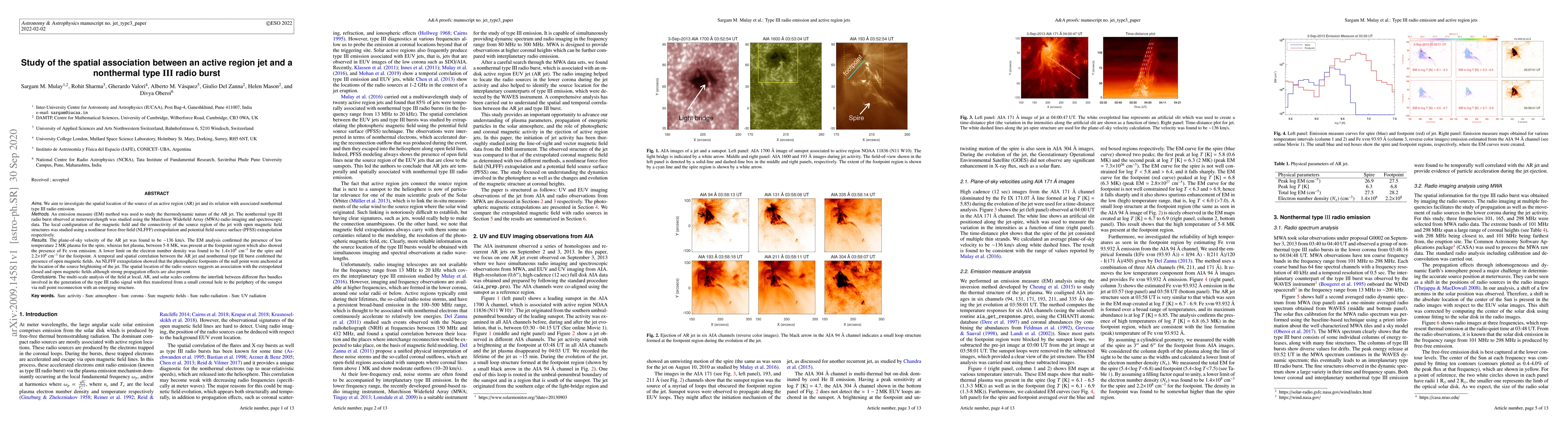 Thumbnail for Study of the spatial association between an active region jet and a
  nonthermal type~${\rm III}$ radio burst