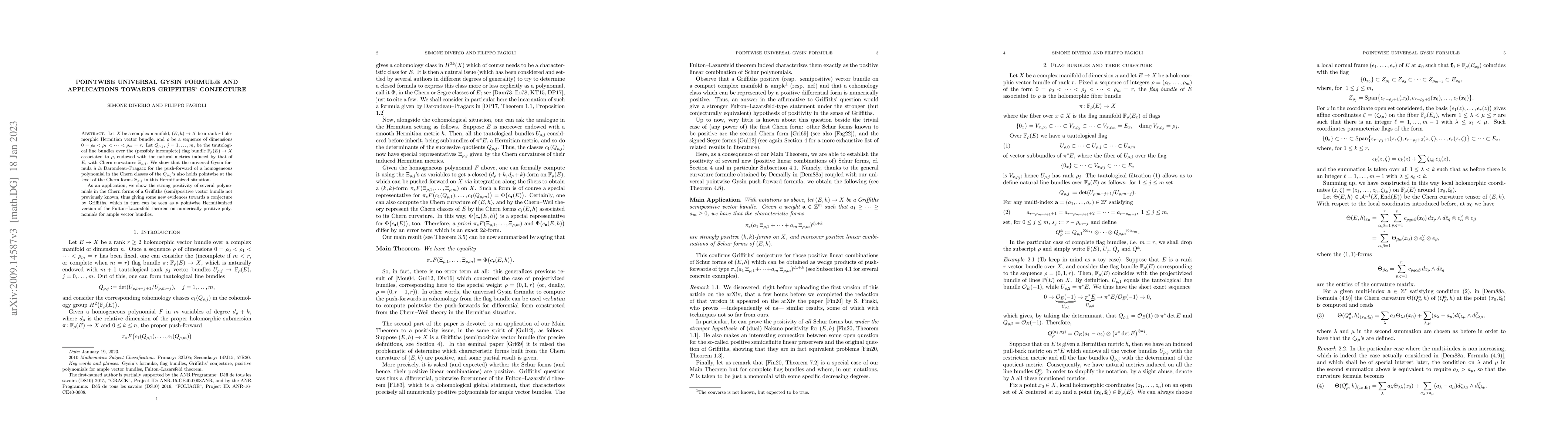 Thumbnail for Pointwise Universal Gysin formulae and Applications towards Griffiths'
  conjecture