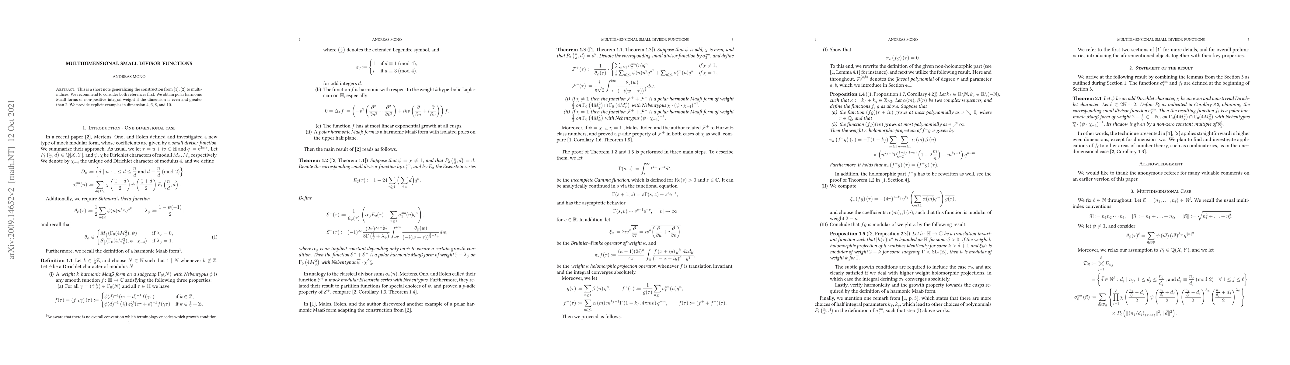 Thumbnail for Multidimensional small divisor functions