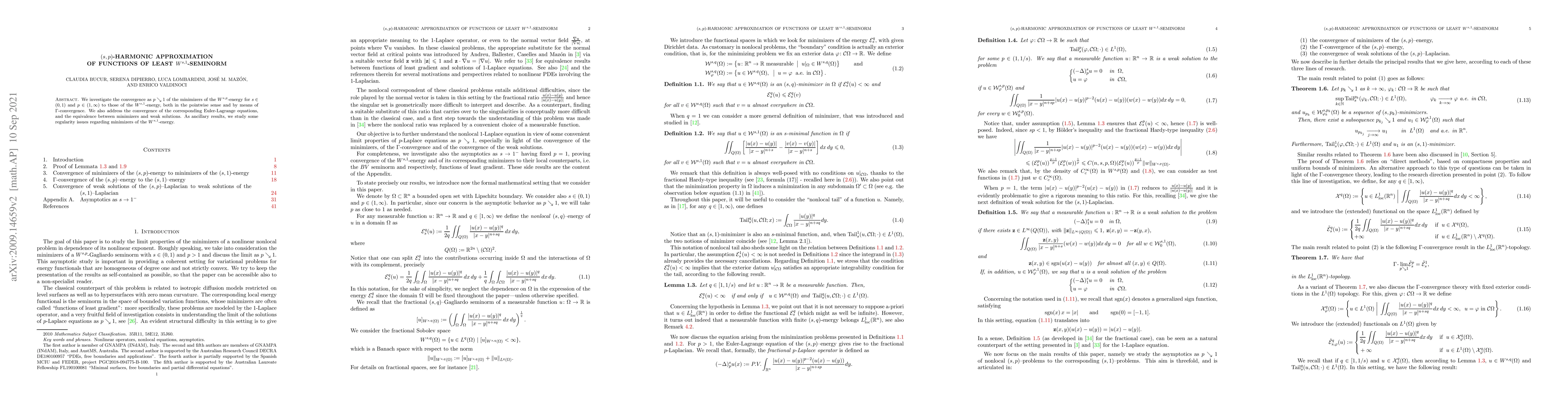 Thumbnail for $(s,p)$-harmonic approximation of functions of least $W^{s,1}$-seminorm