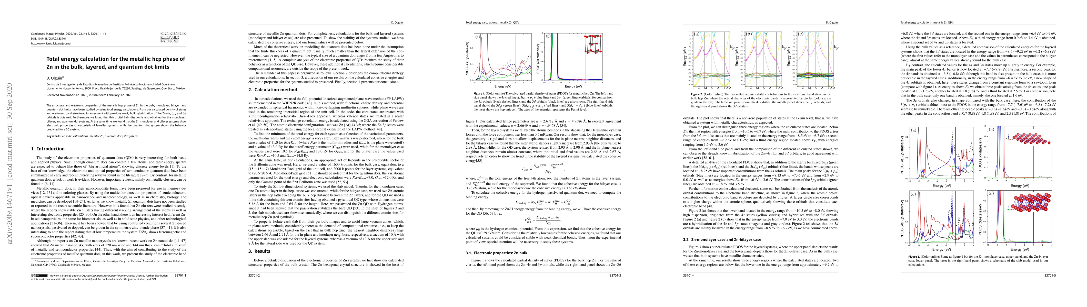 Thumbnail for Total energy calculation for the metallic hcp phase of Zn in the bulk,
  layered, and quantum dot limits