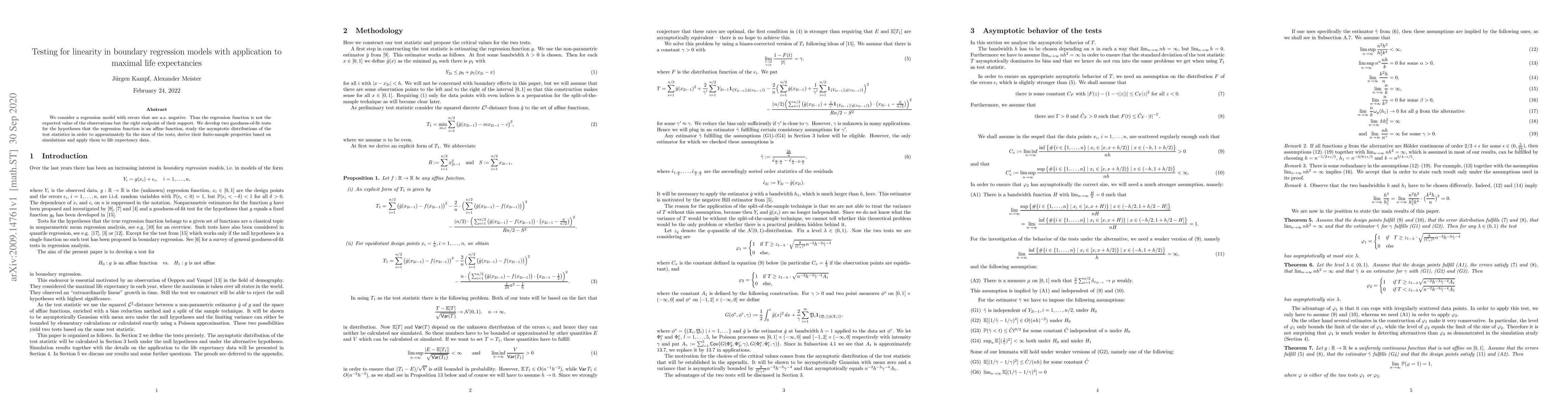 Thumbnail for Testing for linearity in boundary regression models with application to
  maximal life expectancies