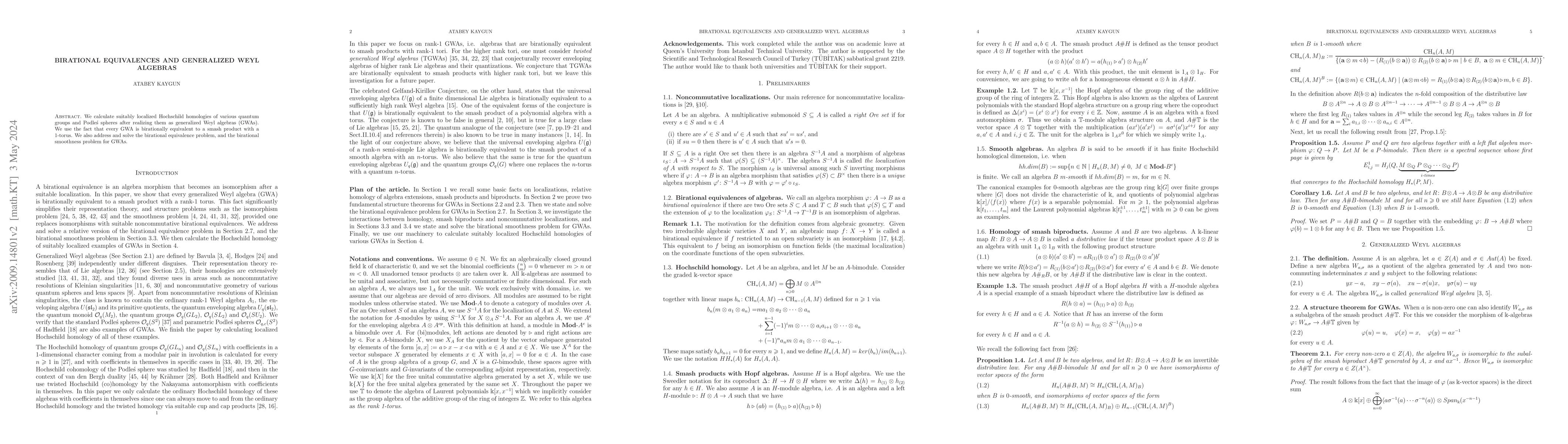 Thumbnail for Birational Equivalences and Generalized Weyl Algebras