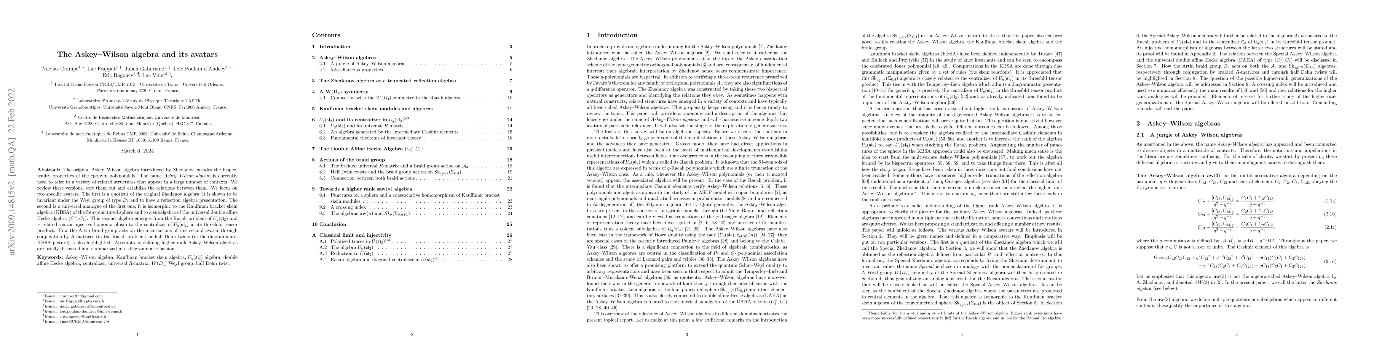 Thumbnail for The Askey-Wilson algebra and its avatars