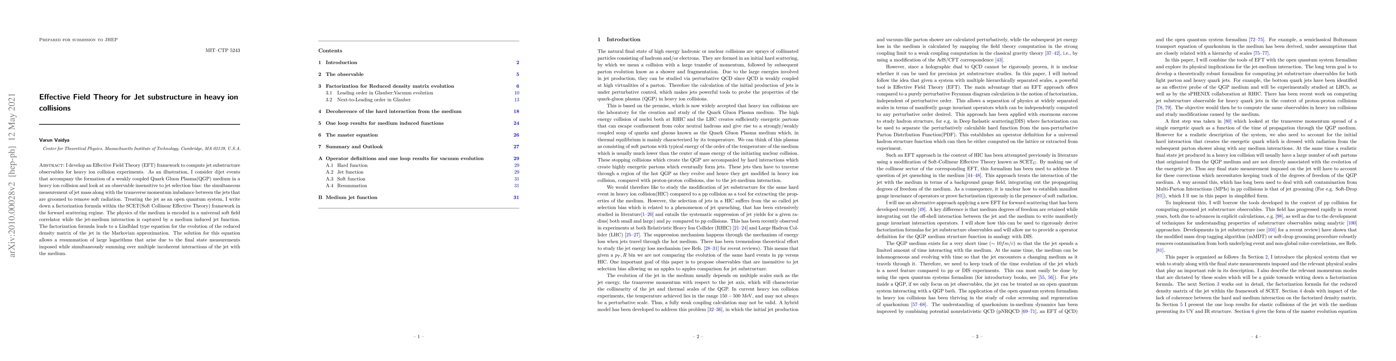 Thumbnail for Effective Field Theory for jet substructure in heavy ion collisions