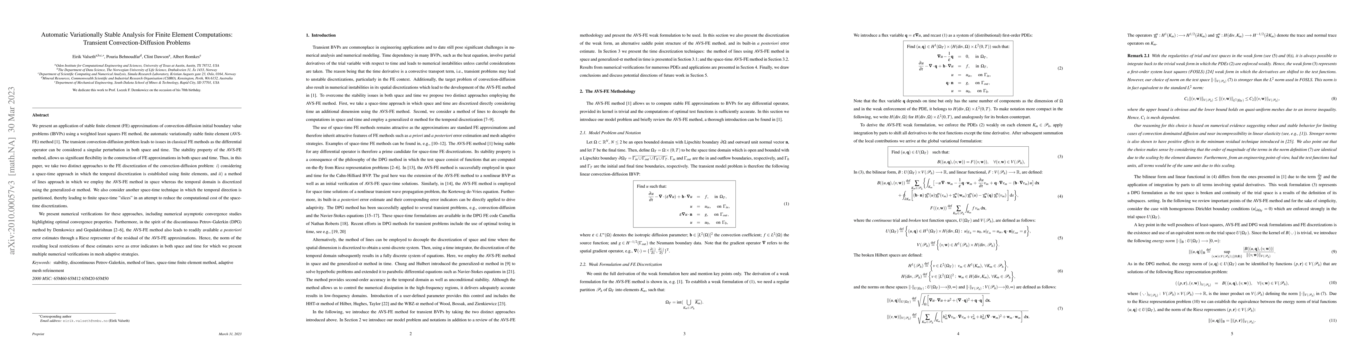 Thumbnail for Automatic Variationally Stable Analysis for Finite Element Computations:
  Transient Convection-Diffusion Problems