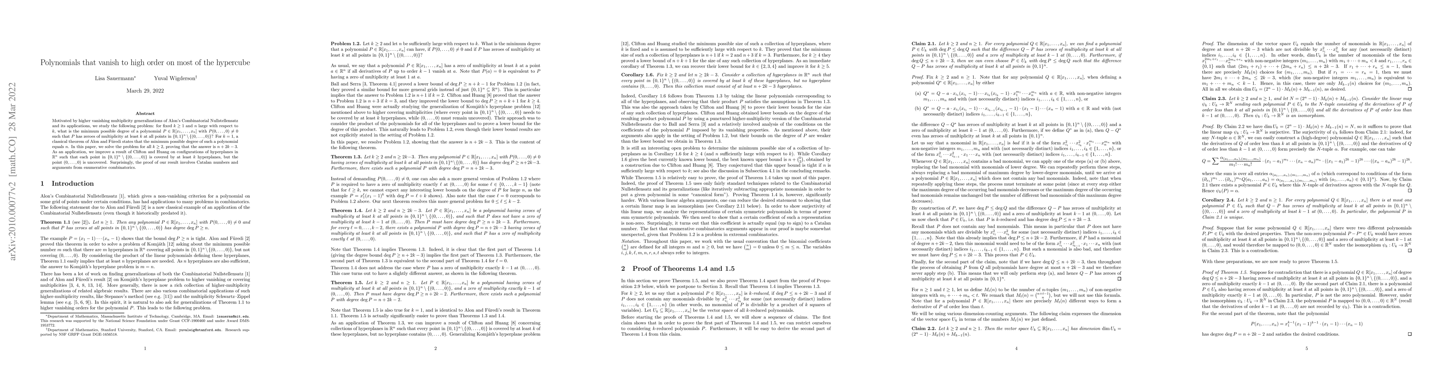 Thumbnail for Polynomials that vanish to high order on most of the hypercube