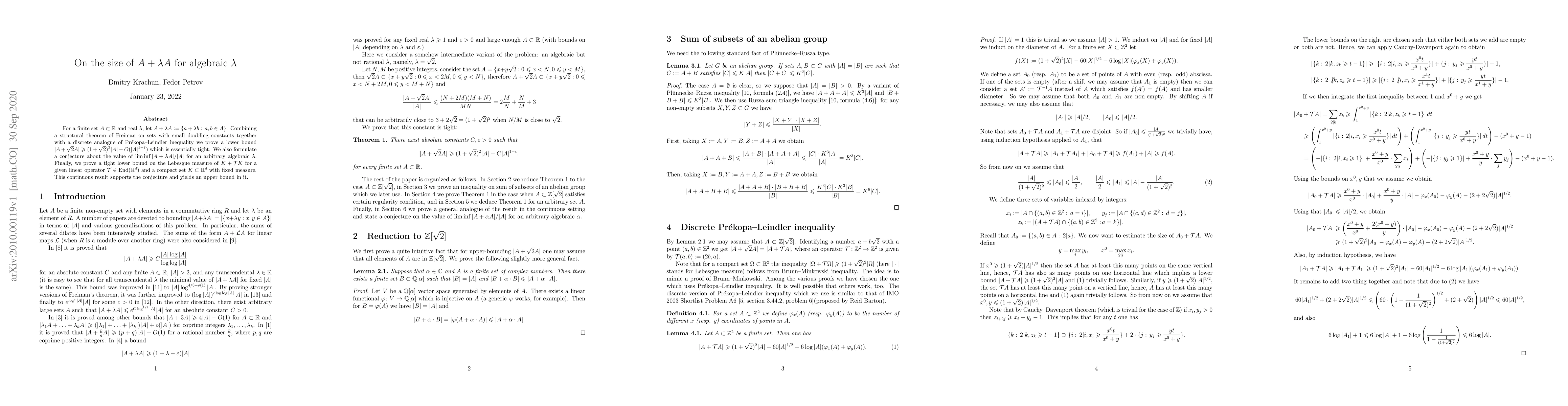 Thumbnail for On the size of $A+\lambda A$ for algebraic $\lambda$