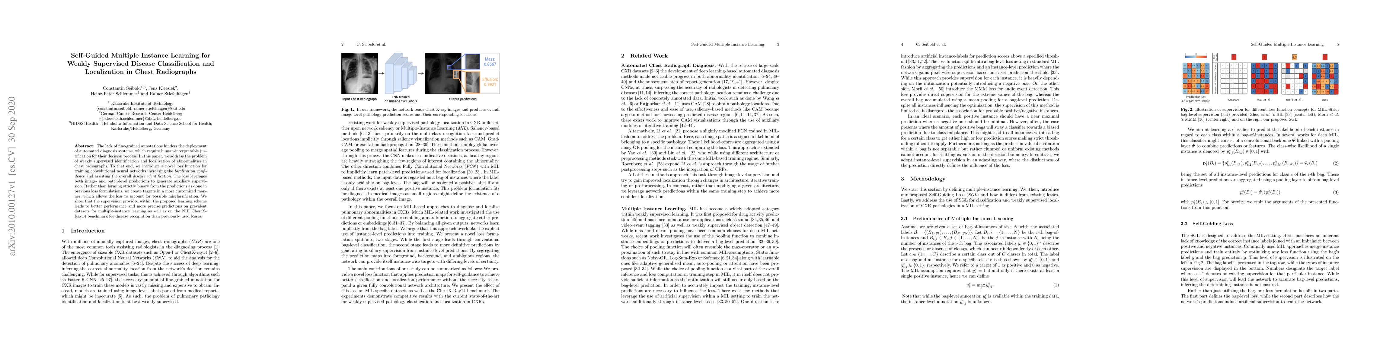 Thumbnail for Self-Guided Multiple Instance Learning for Weakly Supervised Disease
  Classification and Localization in Chest Radiographs