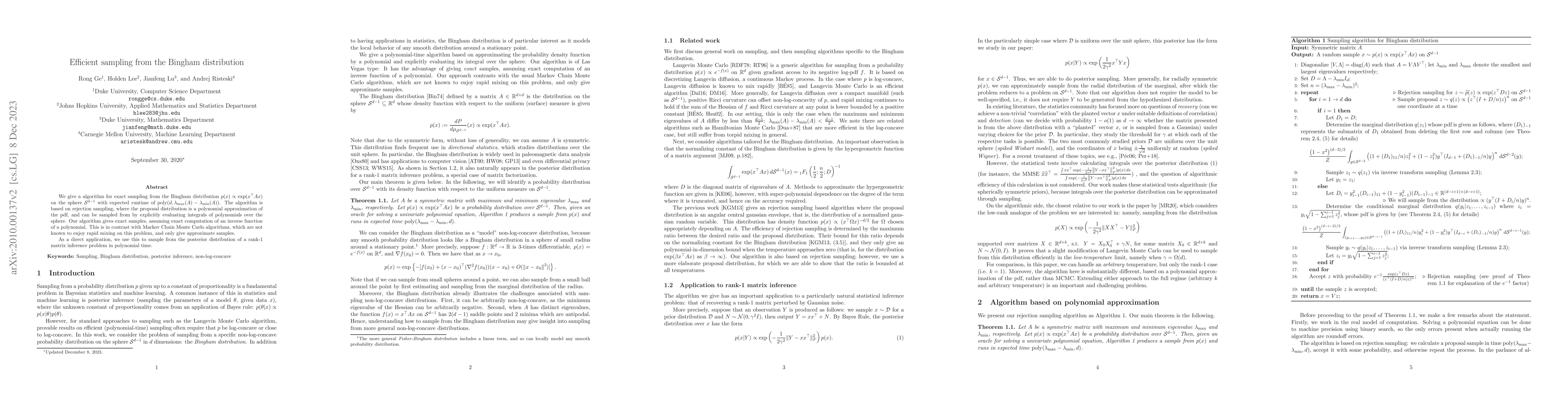 Thumbnail for Efficient sampling from the Bingham distribution