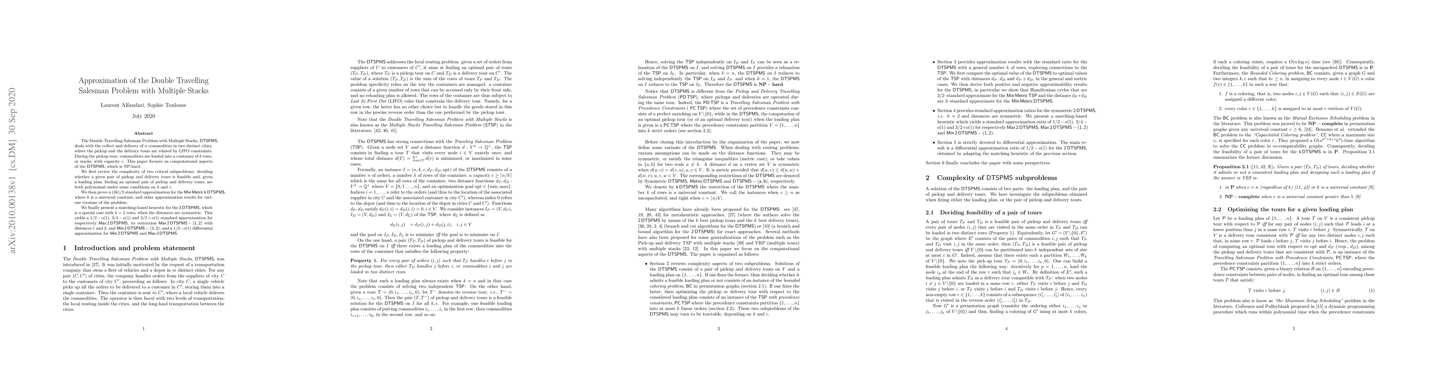 Thumbnail for Approximation of the Double Travelling Salesman Problem with Multiple
  Stacks