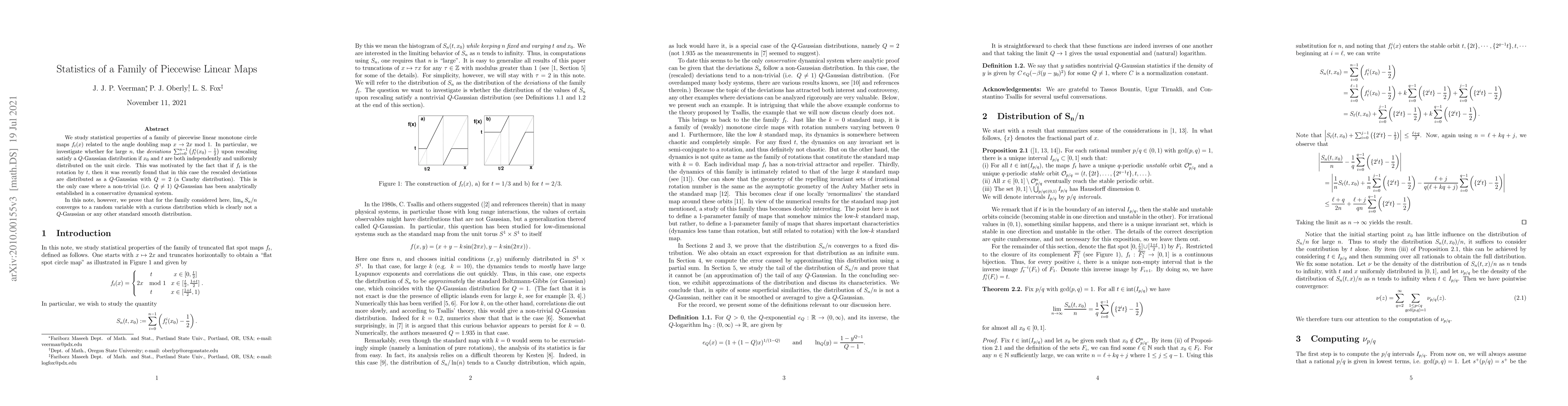 Thumbnail for Statistics of a Family of Piecewise Linear Maps