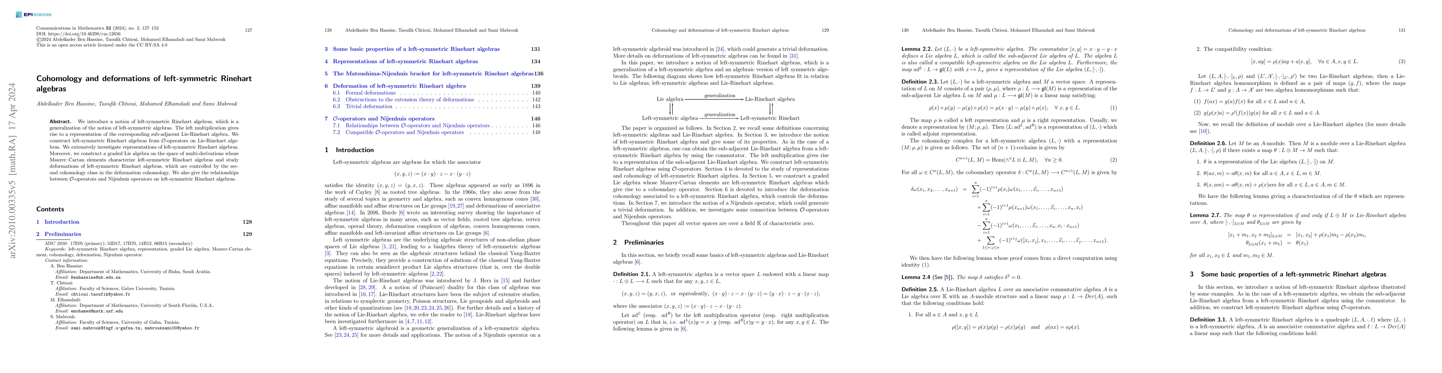 Thumbnail for Cohomology and Deformations of left-symmetric Rinehart Algebras