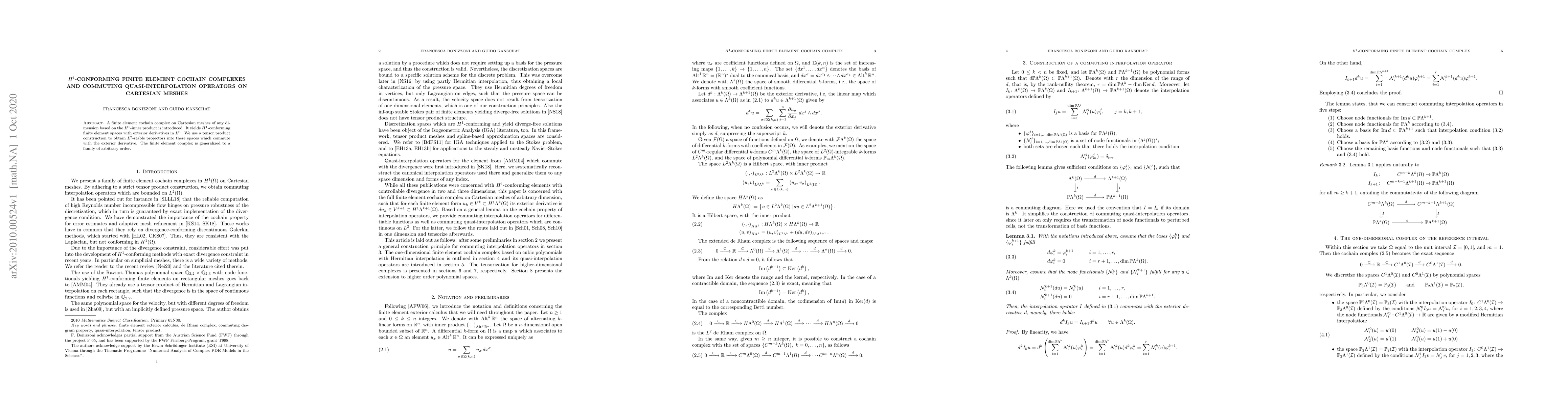 Thumbnail for H1-conforming finite element cochain complexes and commuting
  quasi-interpolation operators on cartesian meshes