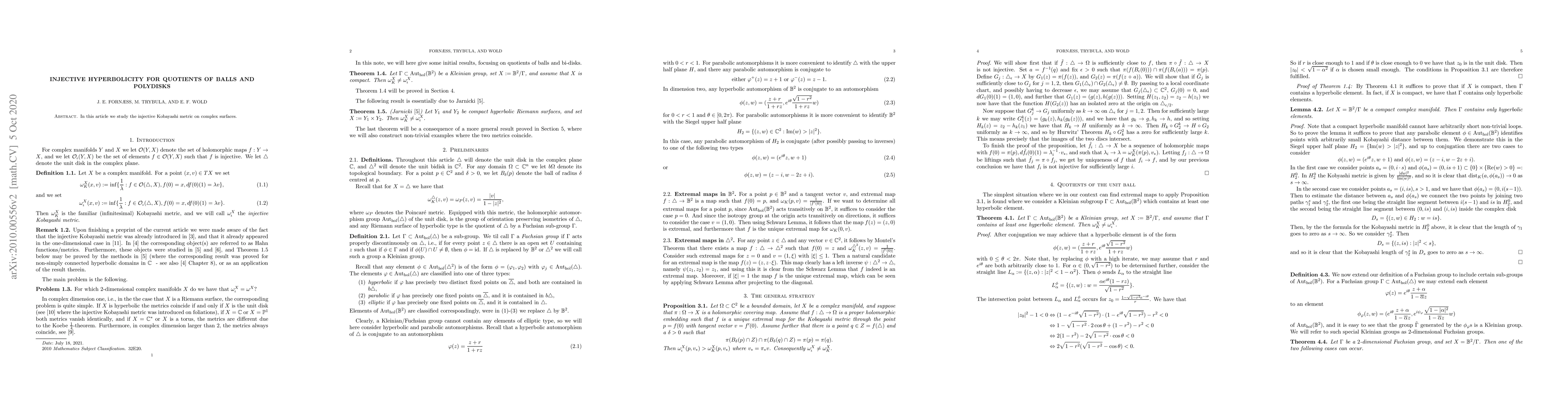 Thumbnail for Injective Hyperbolicity for quotients of balls and polydisks