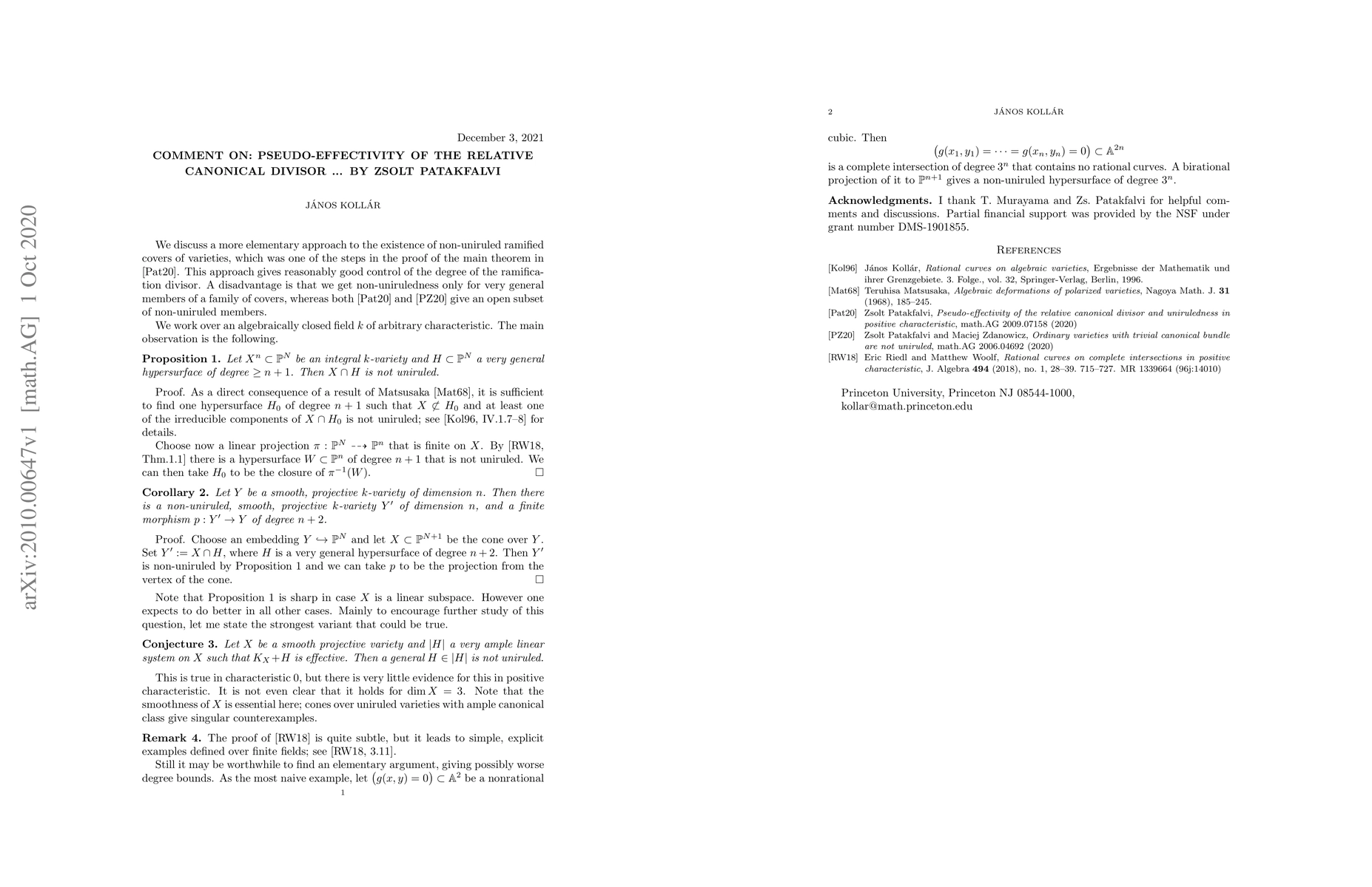 Thumbnail for Comment on: Pseudo-effectivity of the relative canonical divisor ... by
  Zsolt Patakfalvi