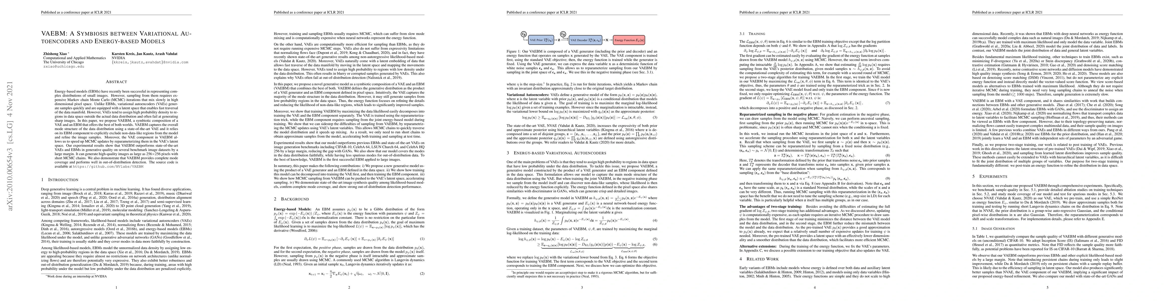 Thumbnail for VAEBM: A Symbiosis between Variational Autoencoders and Energy-based
  Models