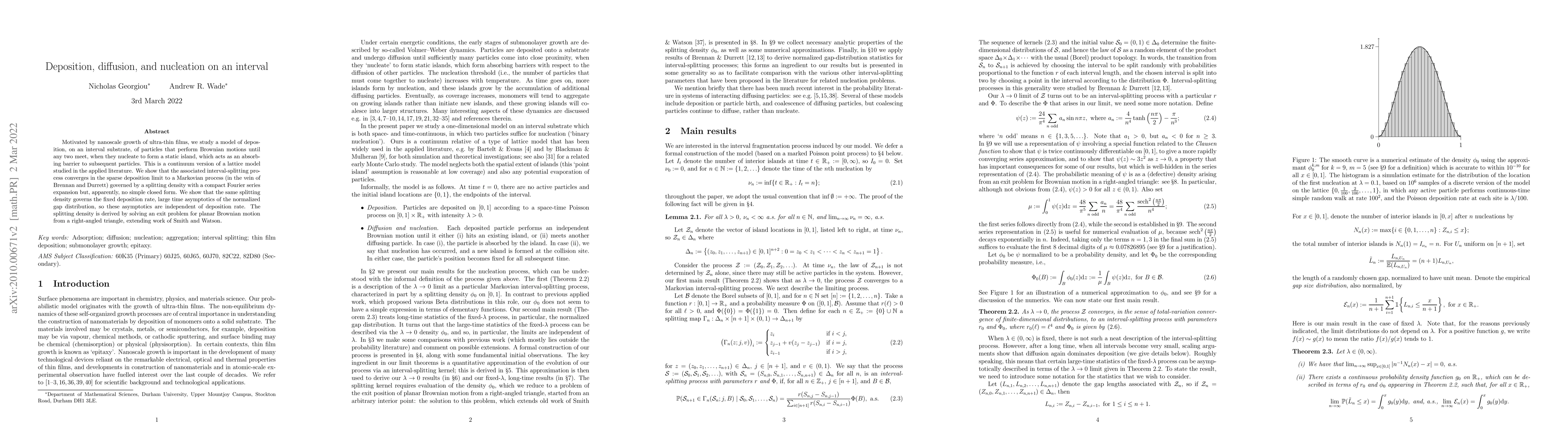 Thumbnail for Deposition, diffusion, and nucleation on an interval