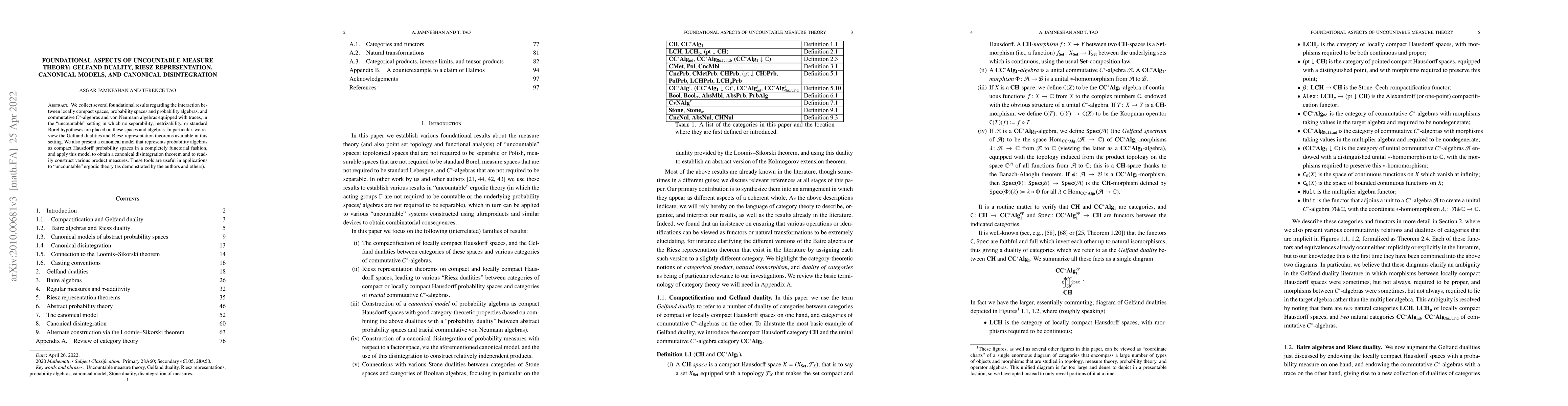 Thumbnail for Foundational aspects of uncountable measure theory: Gelfand duality,
  Riesz representation, canonical models, and canonical disintegration