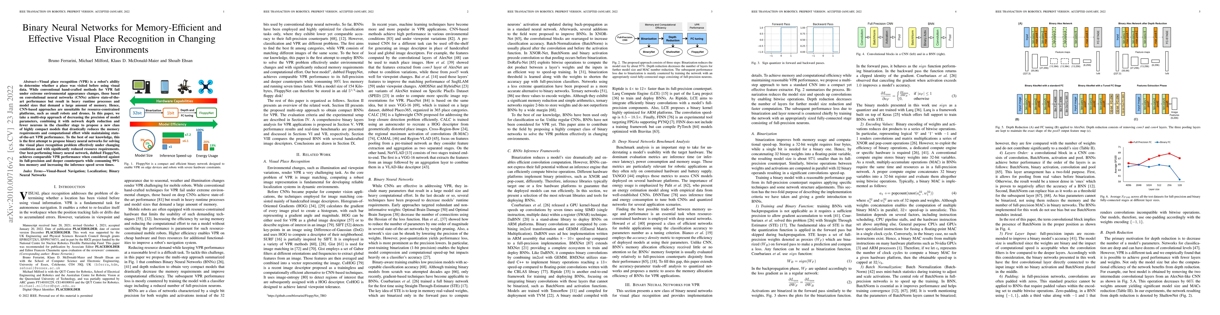 Thumbnail for Binary Neural Networks for Memory-Efficient and Effective Visual Place
  Recognition in Changing Environments