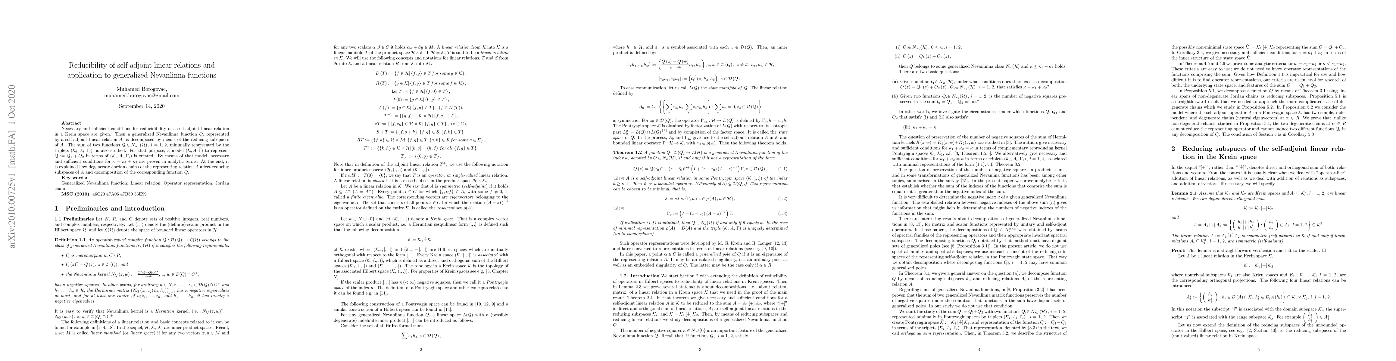 Thumbnail for Reducibility of self-adjoint linear relations and application to
  generalized Nevanlinna functions
