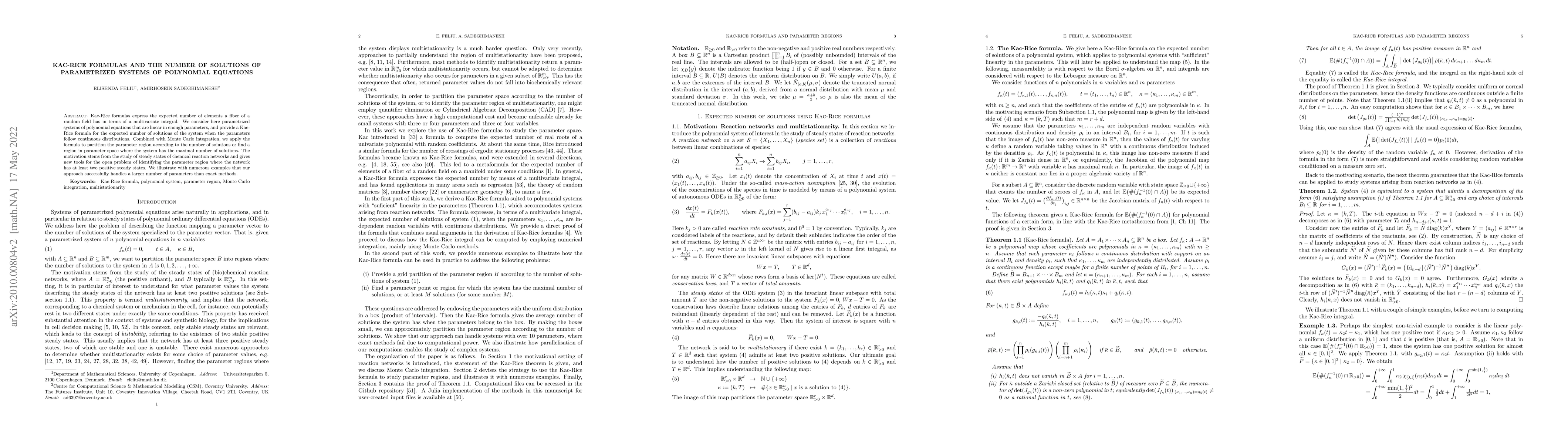 Thumbnail for Kac-Rice formulas and the number of solutions of parametrized systems of
  polynomial equations