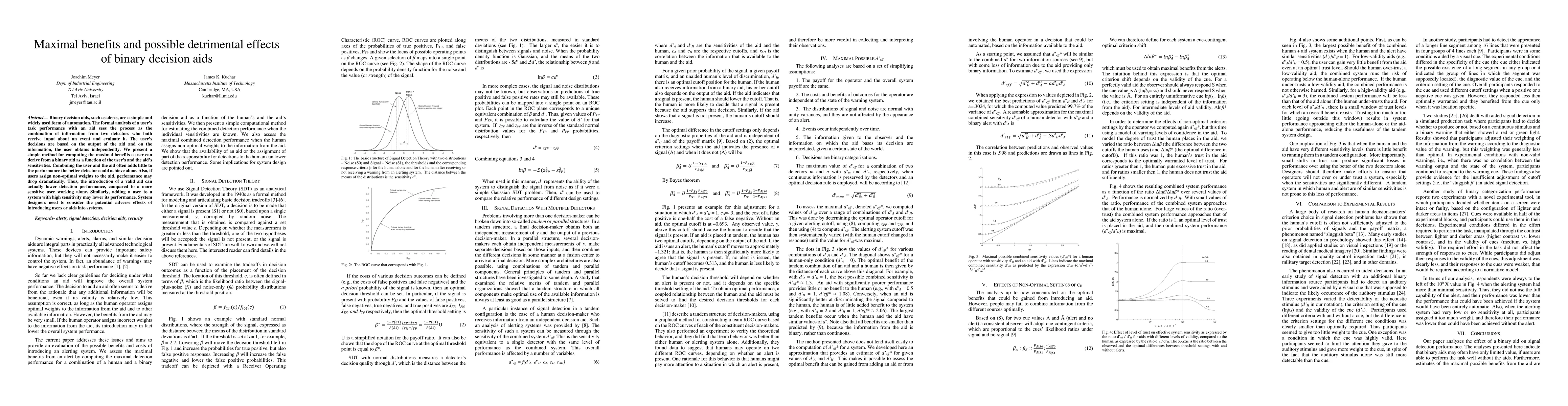 Thumbnail for Maximal benefits and possible detrimental effects of binary decision
  aids