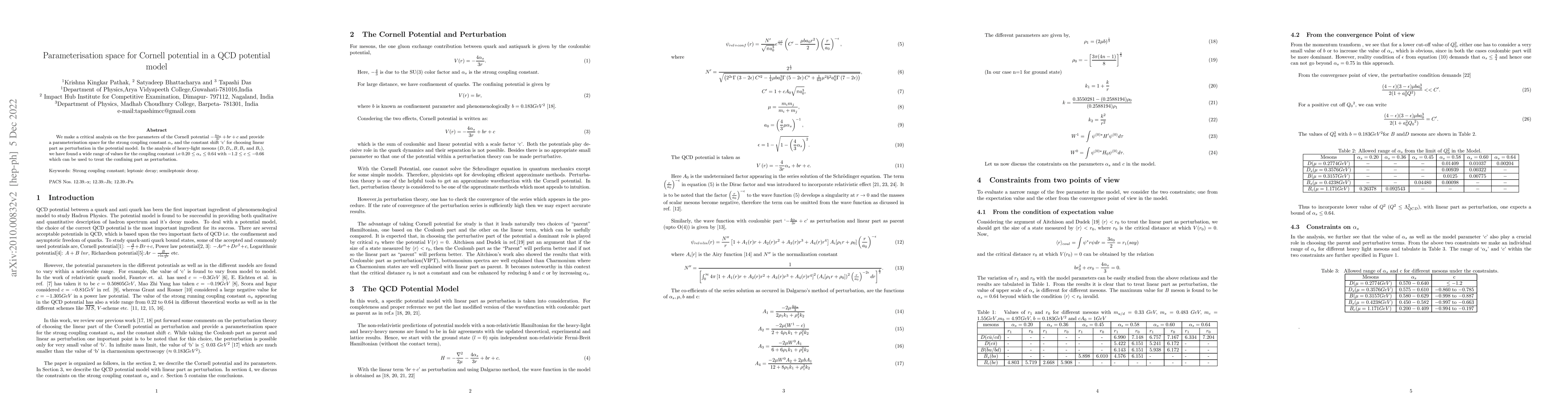 Thumbnail for Parameterisation space for Cornell potential in a QCD potential model