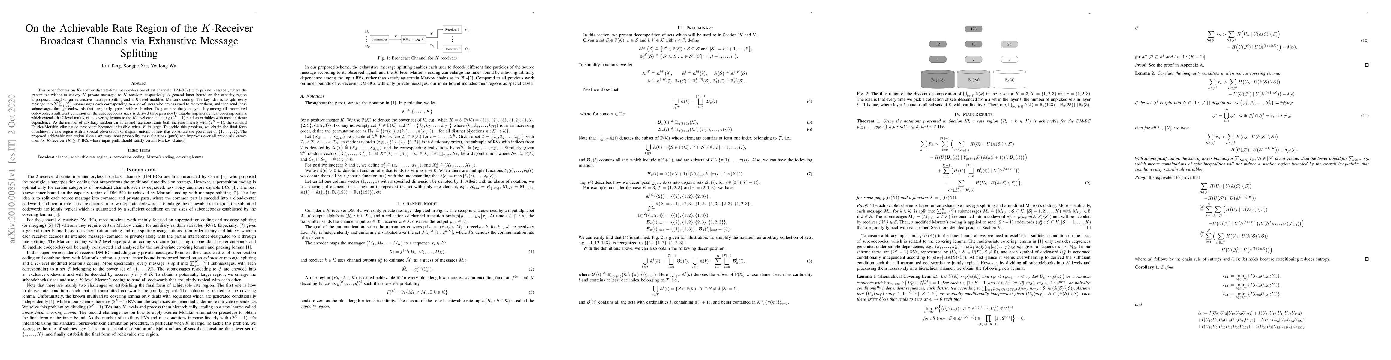 Thumbnail for On the Achievable Rate Region of the $ K $-Receiver Broadcast Channels
  via Exhaustive Message Splitting