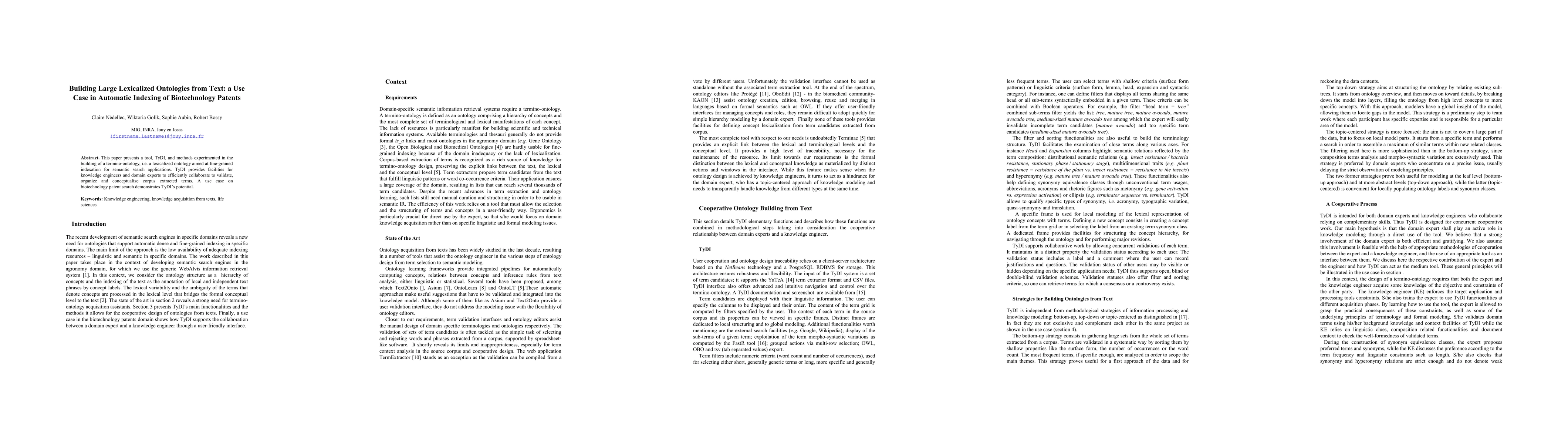 Thumbnail for Building Large Lexicalized Ontologies from Text: a Use Case in Automatic
  Indexing of Biotechnology Patents
