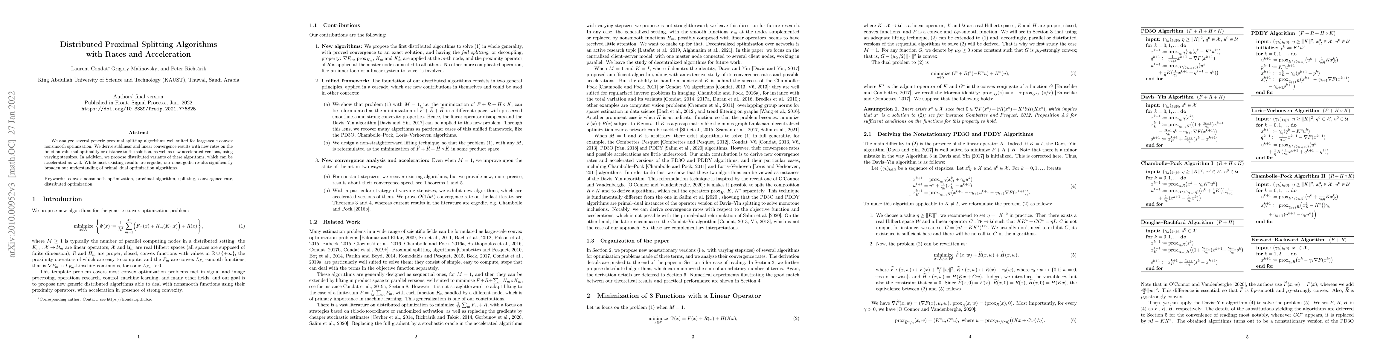 Thumbnail for Distributed Proximal Splitting Algorithms with Rates and Acceleration