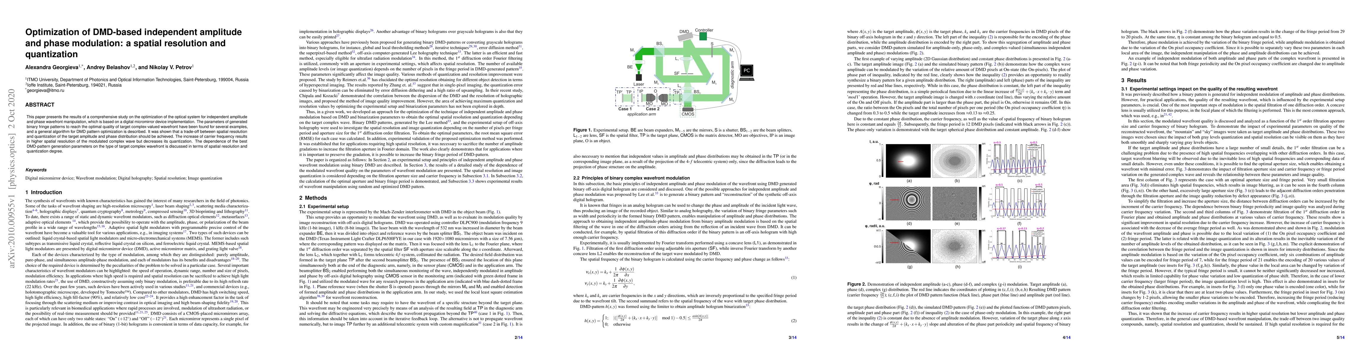 Thumbnail for Optimization of DMD-based independent amplitude and phase modulation: a
  spatial resolution and quantization
