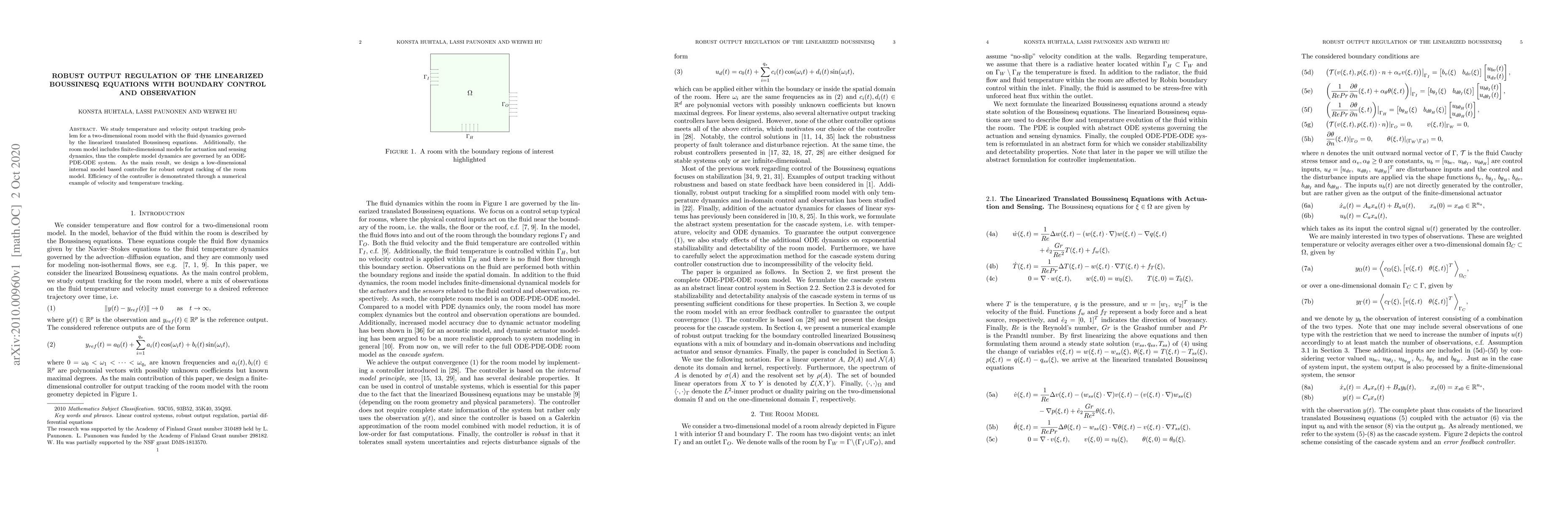 Thumbnail for Robust Output Regulation of the Linearized Boussinesq Equations with
  Boundary Control and Observation