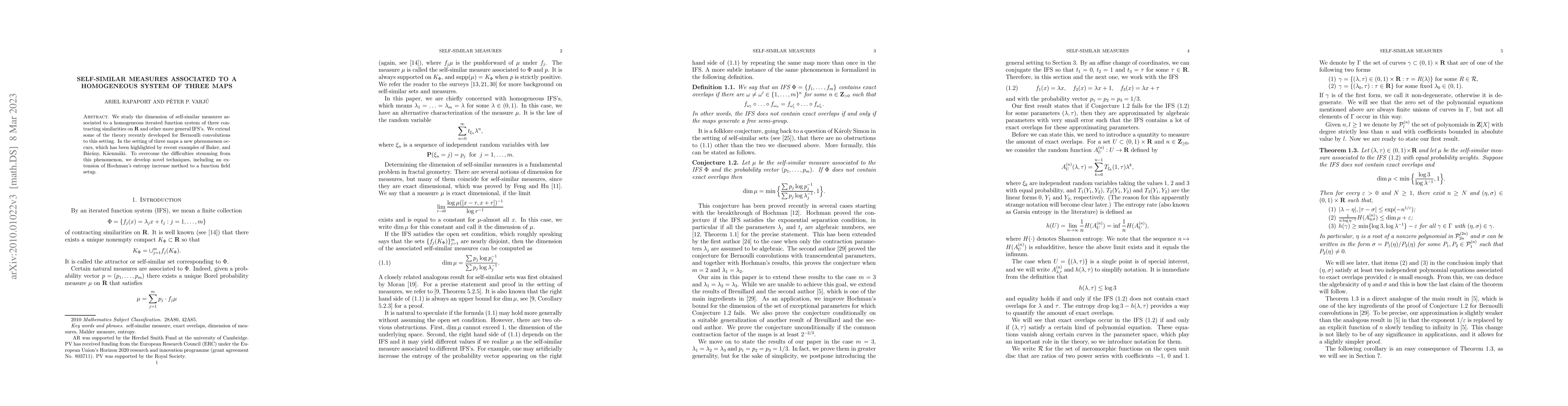 Thumbnail for Self-similar measures associated to a homogeneous system of three maps