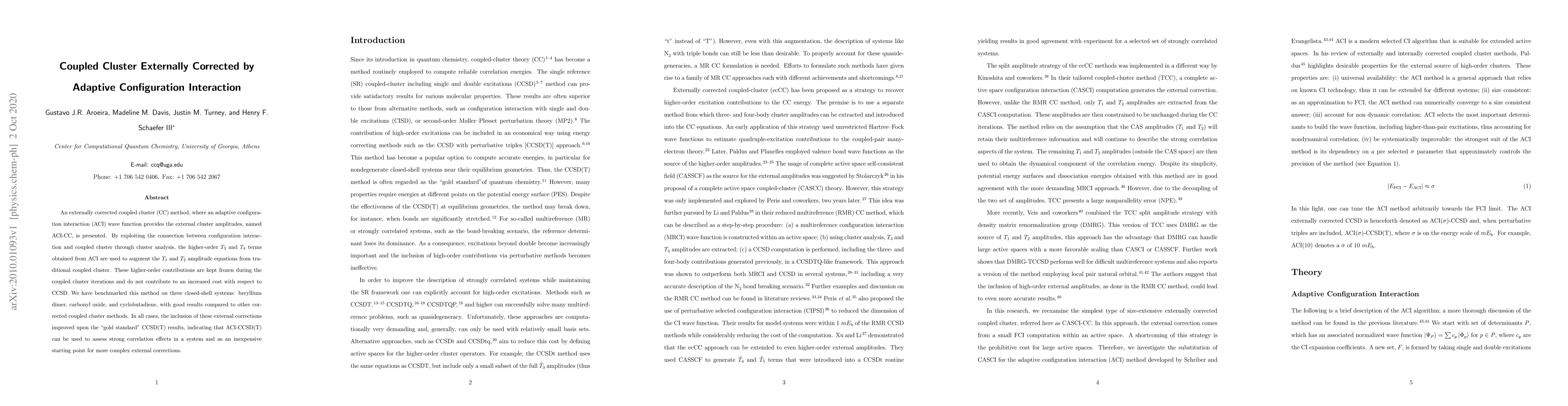 Thumbnail for Coupled Cluster Externally Corrected by Adaptive Configuration
  Interaction