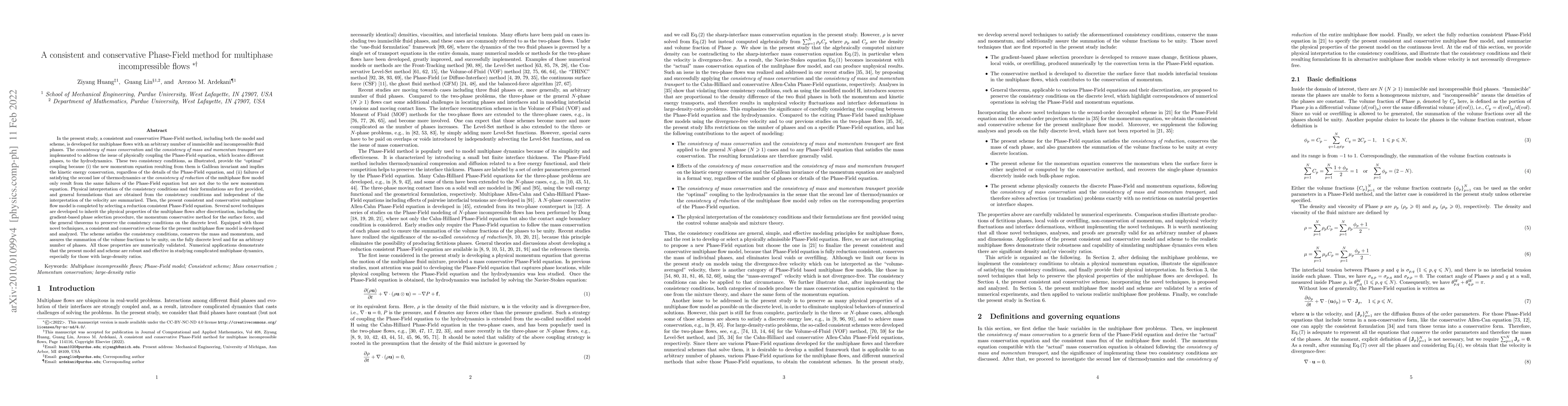 Thumbnail for A consistent and conservative Phase-Field method for multiphase
  incompressible flows