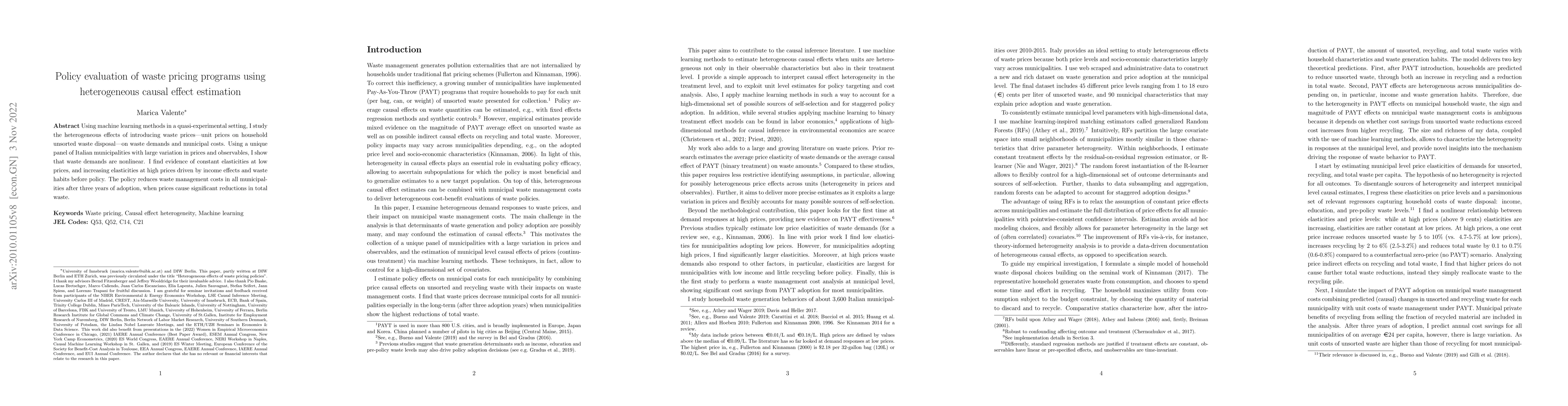 Thumbnail for Policy evaluation of waste pricing programs using heterogeneous causal
  effect estimation