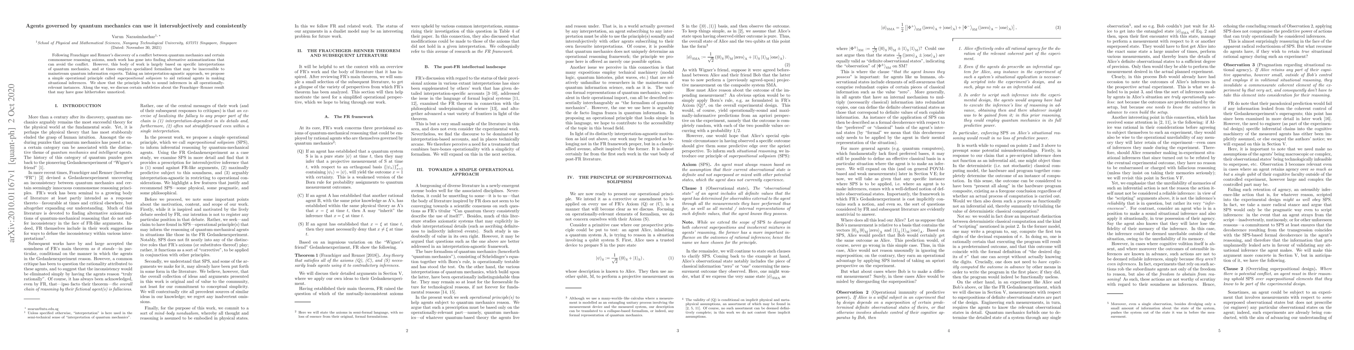 Thumbnail for Agents governed by quantum mechanics can use it intersubjectively and
  consistently