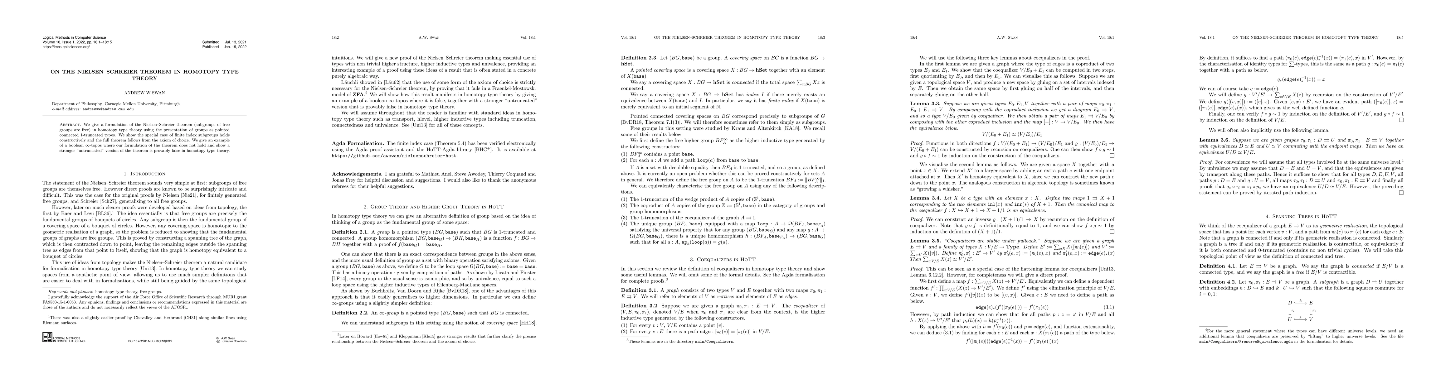 Thumbnail for On the Nielsen-Schreier Theorem in Homotopy Type Theory