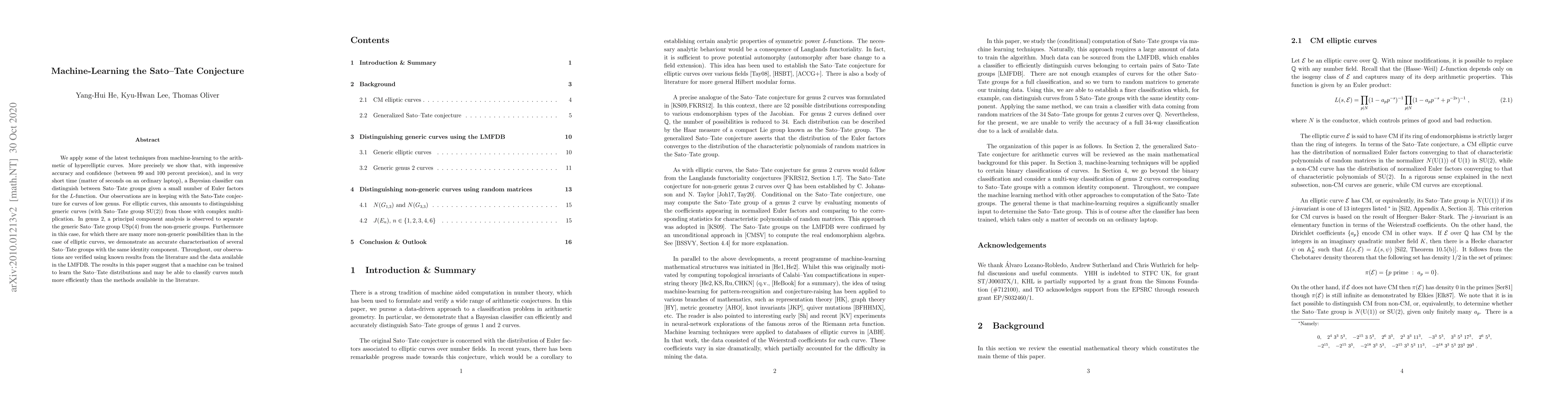 Thumbnail for Machine-Learning the Sato--Tate Conjecture