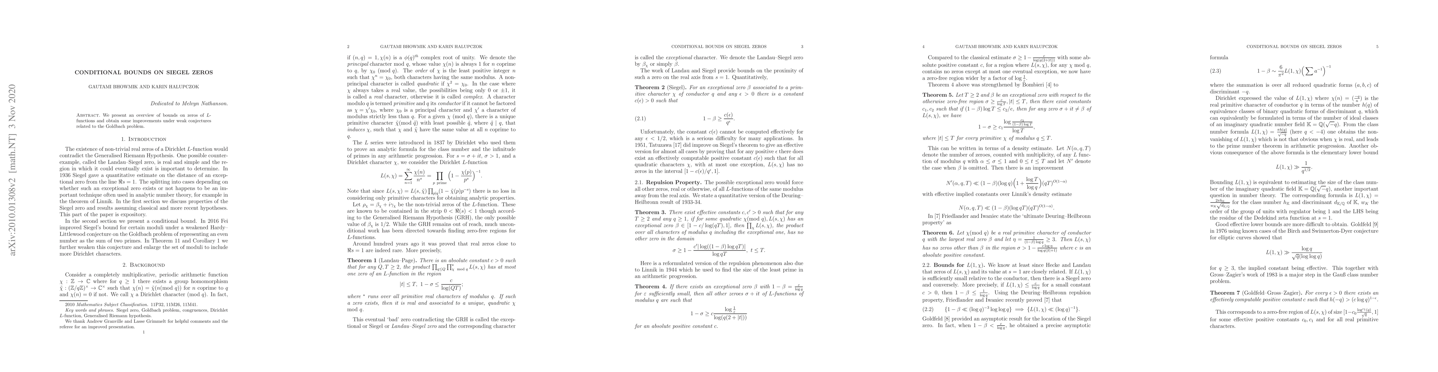 Thumbnail for Condtional Bounds on Siegel Zeros