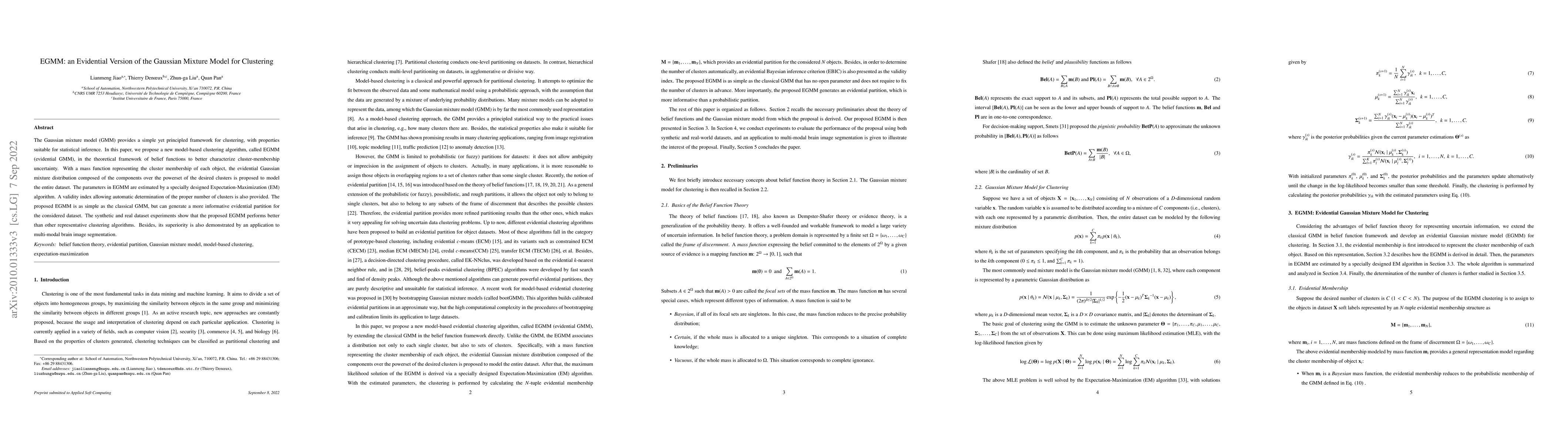 Thumbnail for EGMM: an Evidential Version of the Gaussian Mixture Model for Clustering