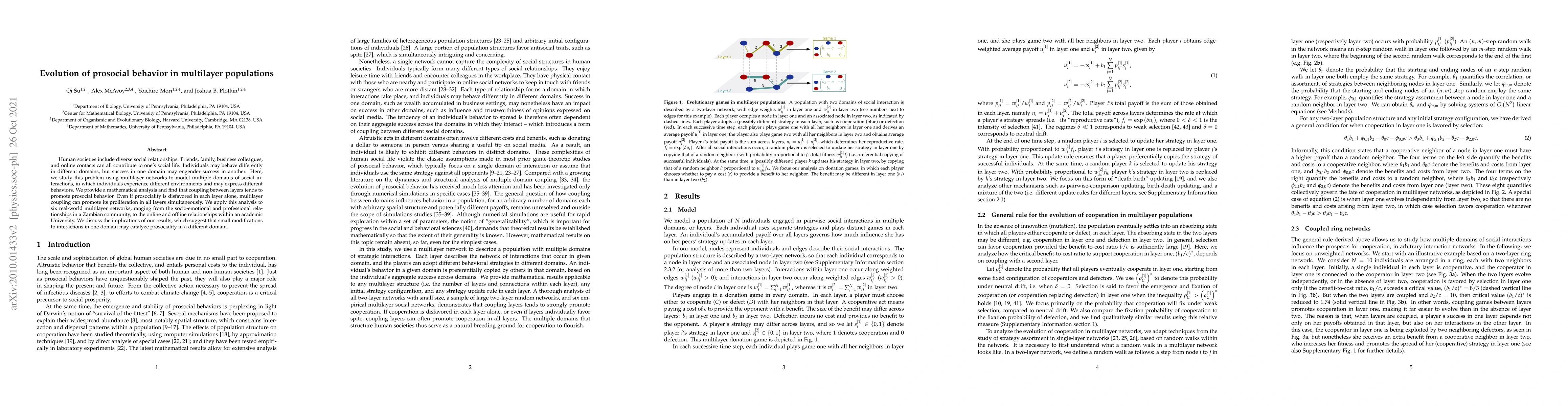 Thumbnail for Evolution of prosocial behavior in multilayer populations
